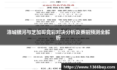 洛城银河与芝加哥竞彩对决分析及赛前预测全解析